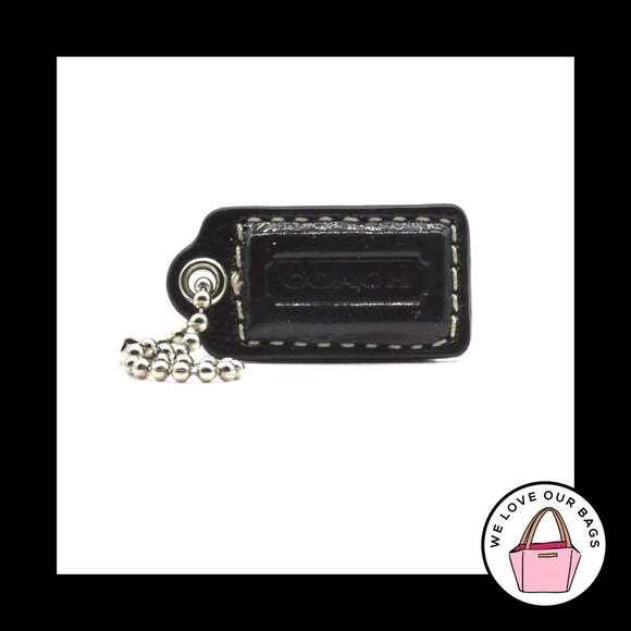 1.5" Small COACH Black Patent Leather Nickel Key Fob Bag Charm Keychain Hang Tag - Picture 1 of 1